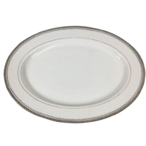 Vtg Noritake China Oval Platter Keyboard Black Greek Key Design with Gold Trim - Picture 1 of 7